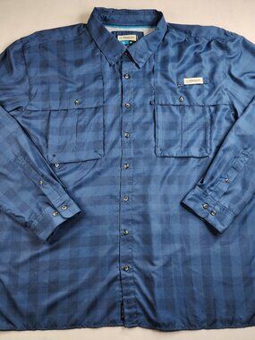 Magellan Outdoors Men's 3XL Blue Check Relaxed Fit Vented Fish Gear Shirt LS